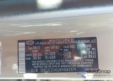 2023 Hyundai Santa Cruz Sel z USA, uszkodzony, nr VIN 5NTJCDAE6PH043379